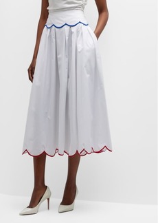 Rosie Assoulin Scallop Pleated Midi Skirt With Rainbow Piping