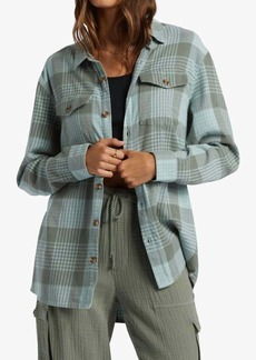 Roxy Let It Go Flannel Shacket In Blue Surf Hallo Plaid
