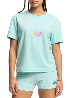Roxy Quiksilver x Stranger Things Women's 86 Cropped Short Sleeve T-Shirt, XS, Blue