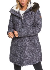 Roxy Ellie Print Waterproof Snow Jacket with Removable Faux Fur Trim in Heather Grey Blurry Flowers at Nordstrom