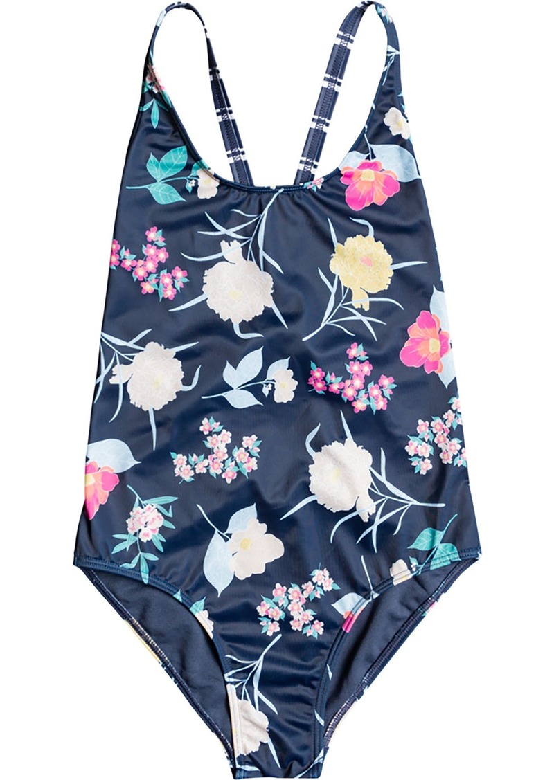 Roxy Girls' Flowers Addict One Piece Swimsuit, Size 7, Blue
