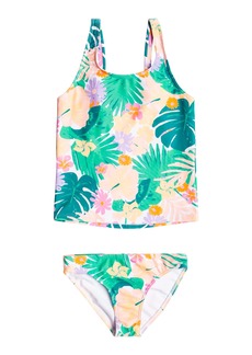 Roxy Girls' Paradisiac Island Tankini Swimsuit Set Mint Tropical Trails 21