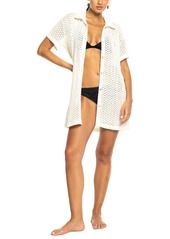 Roxy Juniors' Dalia Button-Front Shirt Cover-Up - Egret