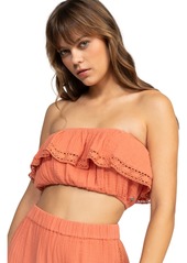 Roxy Juniors' Golden Tropic Cotton Crochet-Trim Crop Top - Apricot Brandy