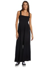 Roxy Juniors' Just Passing By Smocked-Top Wide-Leg Jumpsuit - Anthracite