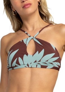 Roxy Juniors' Printed Palm Cruz Keyhole Bralette Bikini Top - Bitter Chocolate Palmeria