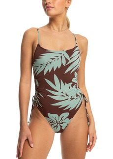 Roxy Juniors' Printed Palm Cruz Side-Tie One-Piece Swimsuit - Bitter Chocolate Palmeria