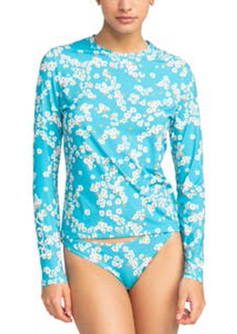 Roxy Juniors' Sea Skippin Floral-Print Long-Sleeve Rashguard - Maui Blue Margarita