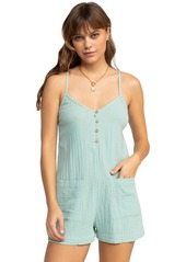 Roxy Juniors' Sunshine Haze Cotton Gauze Sleeveless Romper - BLUE SURF