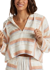 Roxy Juniors' Todos Santos Cropped V-Neck Hoodie - Cafe Creme Beach Blissed Stripe