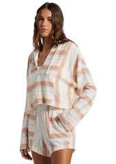 Roxy Juniors' Todos Santos Cropped V-Neck Hoodie - Cafe Creme Beach Blissed Stripe