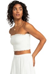 Roxy Juniors' Warm Waters Smocked Eyelet Crop Top - Snow White