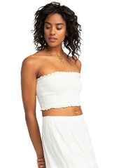 Roxy Juniors' Warm Waters Smocked Eyelet Crop Top - Snow White