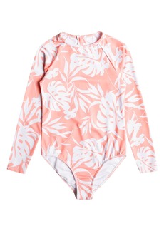 Roxy Kids' Flowers Long Sleeve One-Piece Rashguard Swimsuit in Pink at Nordstrom