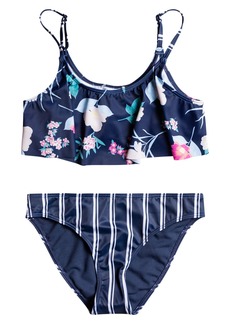 Roxy Kids' Flutter Two-Piece Swimsuit in Blue at Nordstrom