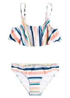 Roxy Kids' Mailbu Story Flutter Two-Piece Swimsuit in White at Nordstrom