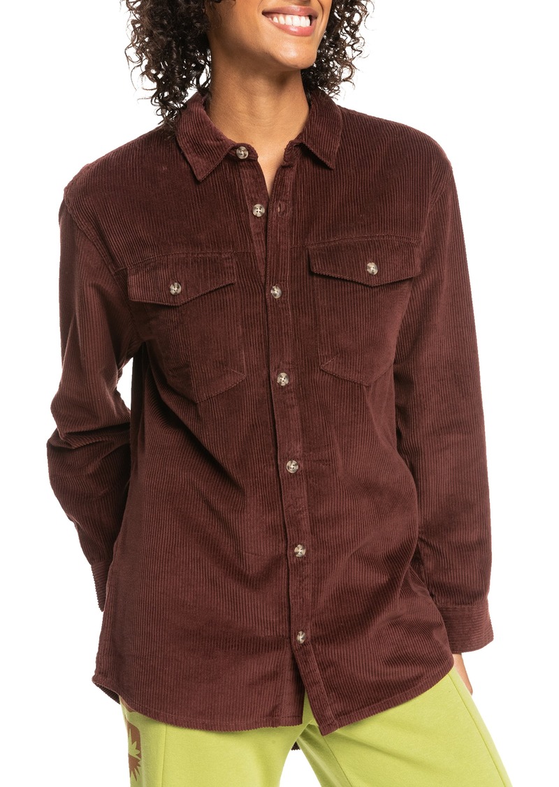 Roxy Let It Go Cotton Corduroy Button-Up Shirt in Chocolate at Nordstrom Rack