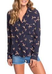 Roxy Mess Is Mine Long Sleeve Button Front Top in Mood Indigo In My Bag at Nordstrom