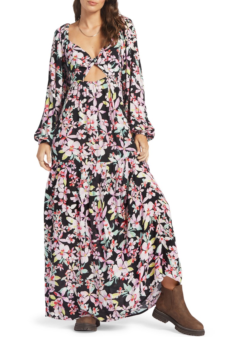 Roxy On Holiday Floral Cutout Long Sleeve Maxi Dress in Anthracite New Life at Nordstrom Rack