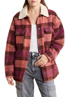 Roxy Passage of Time Plaid Shacket with Faux Shearling Collar in Bitter Chocolate Multi at Nordstrom Rack