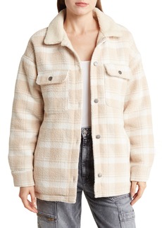 Roxy Passage of Time Plaid Shacket with Faux Shearling Collar in Tapioca Swell Check at Nordstrom Rack