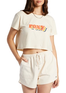 Roxy Retro Logo Graphic Cotton Crop T-Shirt in Tapioca at Nordstrom Rack