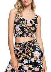 Roxy Sea Fog Print Crop Tank in Anthracite Island Vibes at Nordstrom