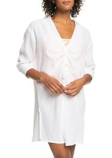 Roxy Sun & Limonade Ruched Long Sleeve Cotton Cover-Up Tunic