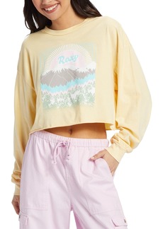 Roxy Sunny Side Up Long Sleeve Cotton Graphic Crop T-Shirt in Banana Cream at Nordstrom Rack