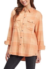 Roxy Turn It Up Check Cotton Button-Up Shirt in Toasted Nut Plaid Party at Nordstrom
