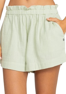 Roxy What a Vibe Cotton Paperbag Waist Shorts in Laurel Green at Nordstrom Rack