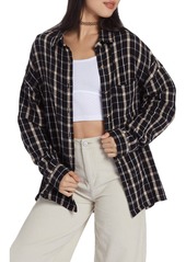 Roxy x Chloe Kim Check Cotton Flannel Shirt in Anthracite Plaid at Nordstrom Rack