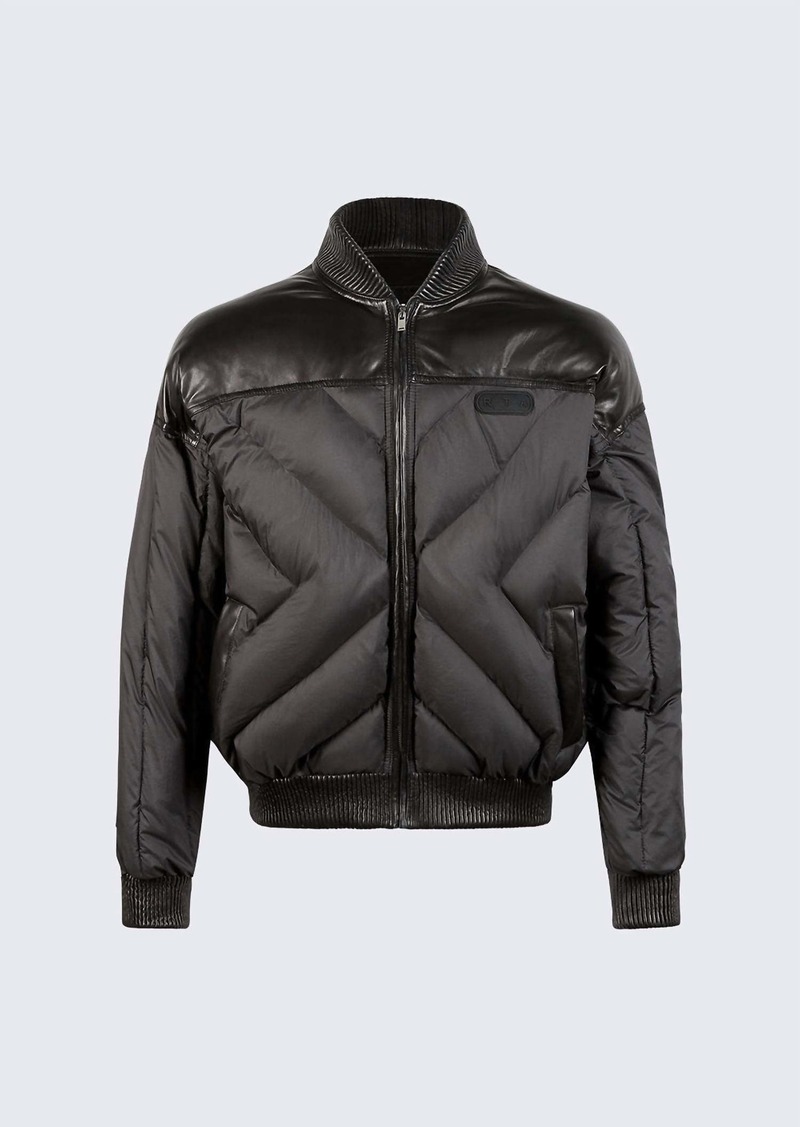 RtA Men's Leather Contrast Puffer Jacket In Black