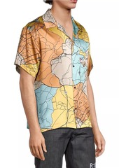 RtA Road Map Print Silk Short-Sleeve Shirt