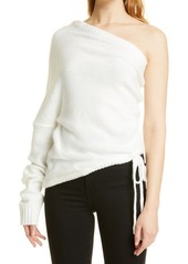 RtA Athena One-Shoulder Drawstring Ruched Sweater in White at Nordstrom
