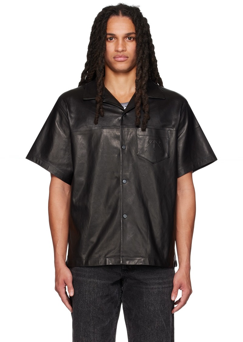 RTA Black Spread Collar Leather Shirt