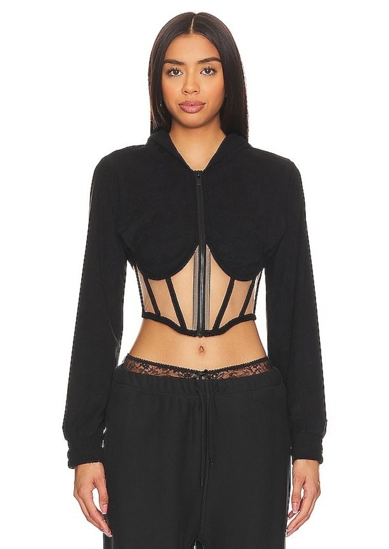 RTA Zip Up Corset Hoodie Top