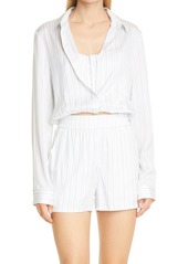 RtA Ludovica Stripe Long Sleeve Silk Crop Top in White at Nordstrom