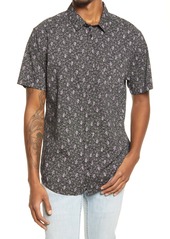 RVCA Monkberry Floral Print Short Sleeve Button-Up Shirt in Black at Nordstrom