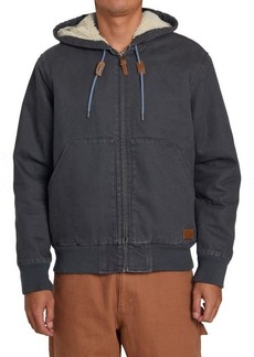 RVCA Chain Mail Hooded Canvas Jacket with Faux Shearling Lining
