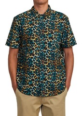 RVCA Cheeter Leopard Print Short Sleeve Cotton Button-Up Shirt