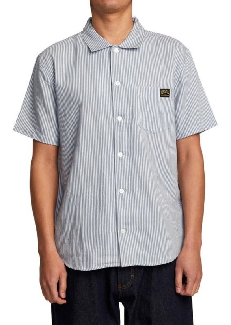 RVCA Dayshift Stripe Cotton Short Sleeve Button-Up Shirt