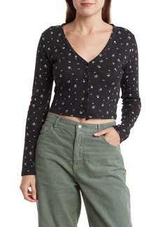 RVCA Homecoming Pointelle Button Front Long Sleeve Knit Top in Rvb-Rvca Black at Nordstrom Rack