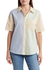 RVCA Nauti Stripe Short Sleeve Button-Up Shirt in Green Multi at Nordstrom Rack