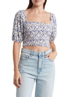 RVCA Sunrise Floral Puff Sleeve Crop Top in Coast at Nordstrom Rack