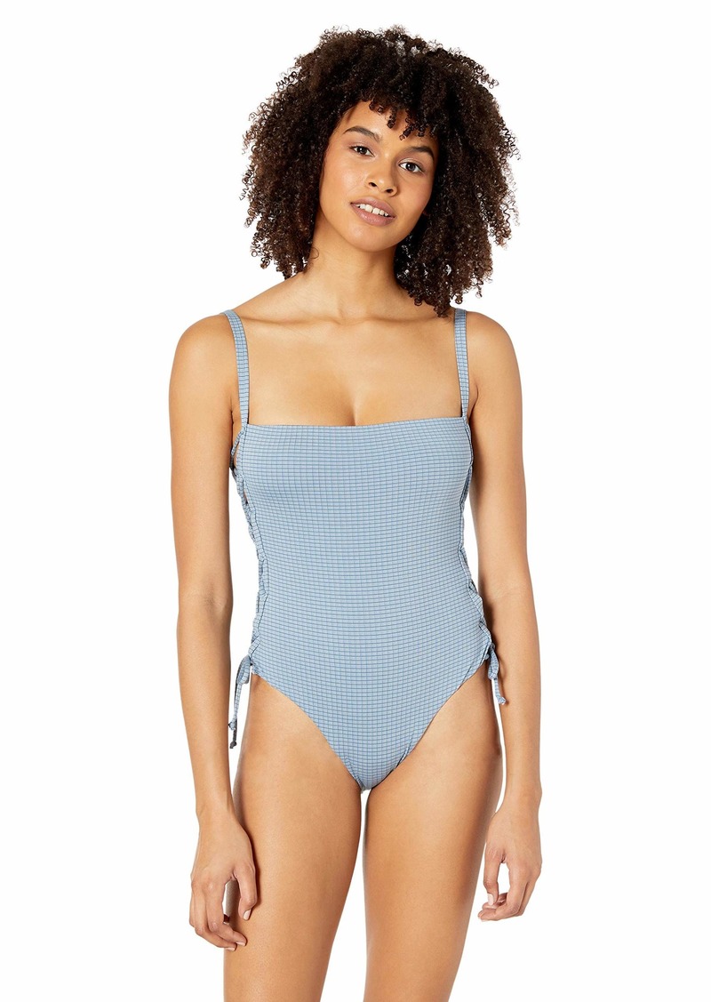 RVCA Womens Solid Shimmer Lace-Up One Piece Swimsuit 