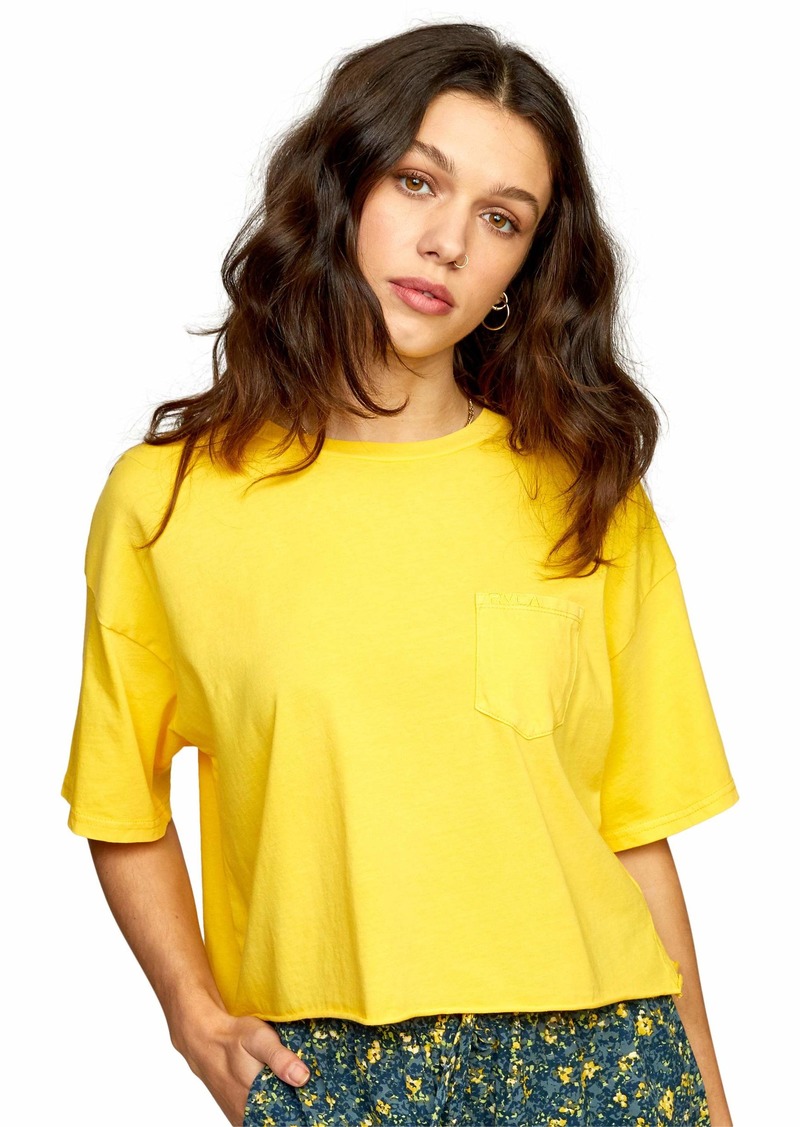 RVCA Women's Cropped Pigment Dye Short Sleeve Shirt PTC Pocket TEE/Mimosa