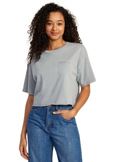 RVCA Women's Cropped Pigment Dye Short Sleeve Shirt PTC Pocket Tee/Monument