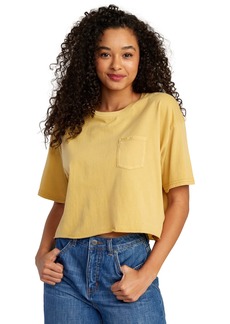 RVCA Women's Cropped Pigment Dye Short Sleeve Shirt PTC Pocket Tee/Vintage Gold