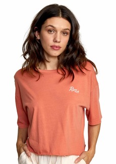 RVCA Women's Cropped Short Sleeve Graphic TEE Shirt SCRYPT/Peach